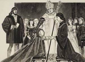 Sňatek Lukrécie Borgiové (1480-1519) s vévodou Alfonsem (kvaš na papíře) od Angus McBride