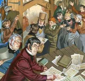 Setkání chartistů (kvaš na papíře) od Angus McBride