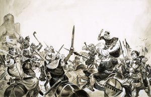 Útok maurských válečníků na španělská vojska v roce 711 od Angus McBride