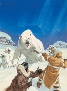Lední medvědi a Eskymáci (kvaš na papíře) od Angus McBride