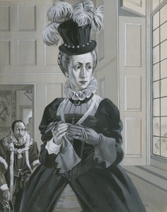 Královna Alžběta I. při zprávě o popravě Marie, královny Skotské (kvaš na papíře) od Angus McBride