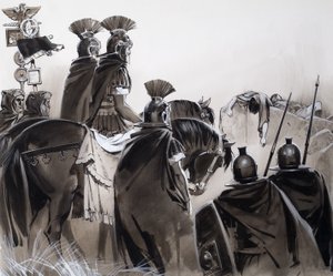 Římští vojáci po bitvě (kvaš na papíře) od Angus McBride