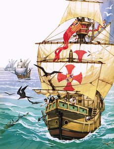 Námořníci na lodi Santa Maria Kryštofa Kolumba vidí známky země od Angus McBride