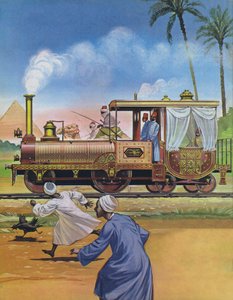 Egyptský chediv si v roce 1862 nechal v Anglii postavit motor a kočár (barevná litografie) od Angus McBride