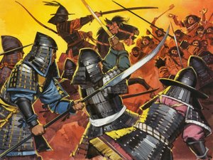 Neidentifikovaní japonští bojovníci v bitvě od Angus McBride