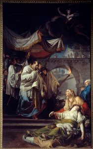 Borromee komunikující pestifery. Saint Charles Borromee (Carlo Borromeo od Anicet Charles Gabriel Lemonnier