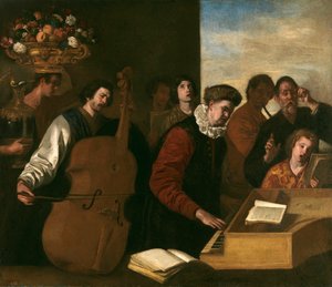 Koncert - malba z roku 1640 Falcone, Aniello (1600 / 7-1665) 109x127 cm - Museo del Prado, Madrid - Koncert (olej na plátně), Falcone, Aniello (1607-56) / Prado, Madrid, Španělsko