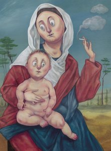 Madona na cigaretové pauze, 2018 (akrylová barva na ilustrační tabuli)