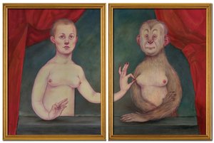 Simia a jedna z jejích sester, 2018 (akrylová barva na ilustrační tabuli) od Anita Kunz