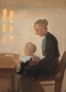 Interiér s matkou a dítětem. od Anna Ancher