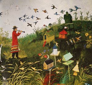 Pták Piper s černými ptáky, 2001 (akryl) od Anna Pugh