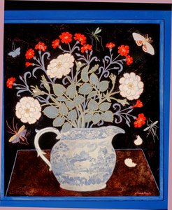 Modrý džbán a červené růžové od Anna Pugh