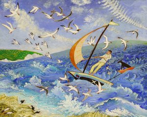 Wallace jede na moře, 2017 (akryl) od Anna Pugh