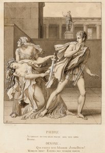 Phaedre, která deklarovala svou vášeň, se pokusila zabít Hippolytovým mečem od Anne-Louis Girodet de Roucy-Trioson