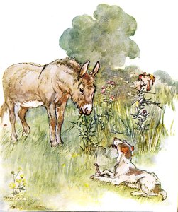 ‚Mluvil s Pontem, který přišel na mé pole s kostí‘, ilustrace z ‚The Naughty Neddy Book‘, vydané nakladatelstvím Thomas Nelson und Sons, 20. léta od Anne Anderson