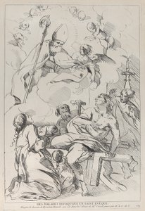 Nemocní svolávají biskupa světce, který se objevuje vlevo nahoře, 1729-40. od Anne Claude Philippe de Caylus