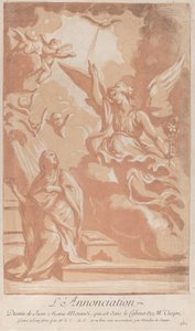 Zvěstování s Pannou klečící vlevo a Gabrielem zjevujícím se vpravo, ca. ..., ca. 1729. od Anne Claude Philippe de Caylus