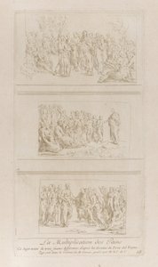 Tři samostatné studie o zázrakech chlebů, ukazující Krista stojícího v d..., ca. 1729-40. od Anne Claude Philippe de Caylus