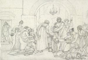 Rustikální interiér ve starověku (černá křída na bílém papíře s jemnou texturou) od Anne Louis Girodet de Roucy Trioson