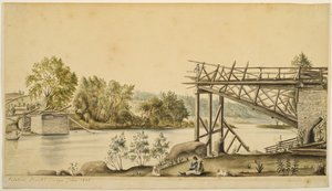 Incomplete Bridge, Palatine, New York, 1808 (akvarel a grafit na papíře)