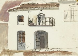 Španělský dům (křída a kvaš) od Anne Redpath