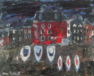 Boatyard, Amsterdam (olej na palubě) od Anne Redpath