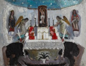 V kostele svatého Jana, Tréboul, asi 1953-54 (olej na desce) od Anne Redpath