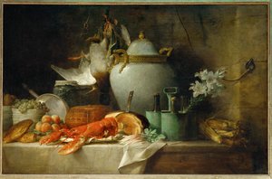 Váza, humr, ovoce a zvěřina - Zátiší s vázou, humrem, ovocem a zvěří ... od Anne Vallayer-Coster