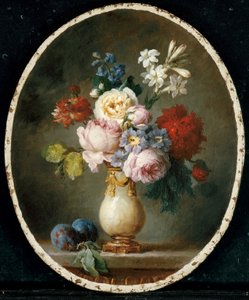 Váza s květinami a dvěma švestkami na mramorové desce, 1781