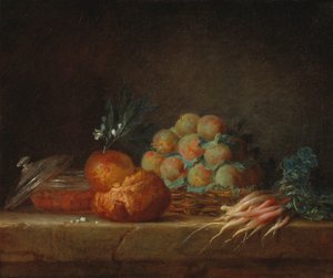 Zátiší s brioškou, ovocem a zeleninou, 1775