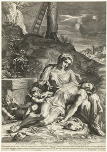 Pieta, vyryl Pieter de Bailliu od Annibale (after) Carracci