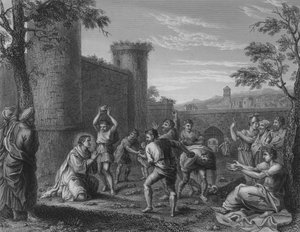 Ukamenování svatého Štěpána (rytina) od Annibale (after) Carracci