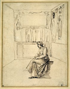 Žena sedící v místnosti (pero a hnědý inkoust na papíře) od Annibale Carracci