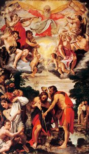 Křest Krista od Annibale Carracciho (1560-1609), olej na plátně, kostel San Gregorio a San Siro, Bologna od Annibale Carracci