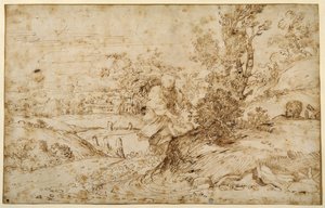 Návrat z letu (pero a hnědý inkoust na papíře) od Annibale Carracci
