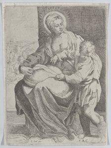Sedící Panna držící polštář na klíně s mladým Kristem stojícím vpravo..., 1580-1600. od Annibale Carracci