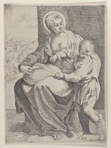 Sedící Panna držící polštář na klíně s mladým Kristem stojícím vpravo..., 1580-1600. od Annibale Carracci