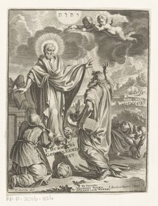 Alegorické zobrazení s Kristem, Mojžíšem a klečící postavou Titulní strana pro: Frans Burman, Teologie, 1697 od Anonymous