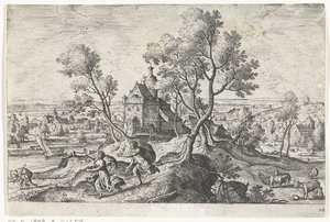 Apollo pronásleduje Daphne Krajiny s mytologickými a biblickými scénami (název série) od Anonymous