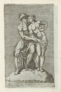 Beeldengroep se setkal s Mercuriem en een godinem Socha Merkura objímajícího ženu ve farnéském paláci (název na předmětu) Starožitné sochy v Římě (název série) Ikony starověkých soch města Říma, které jsou vidět na veřejných místech (název série) od Anonymous