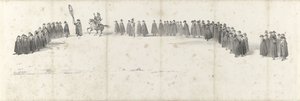 Pohřeb zesnulého krále Willema II v Delftu 4. dubna 1849 (strana 2) Pět souvislých listů pohřebního průvodu Viléma II v roce 1849 (název série) od Anonymous