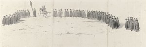 Pohřeb zesnulého krále Willema II v Delftu 4. dubna 1849 (strana 2) Pět souvislých listů pohřebního průvodu Viléma II v roce 1849 (název série) od Anonymous
