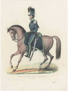 Belgický vigilante na koni, 1830 Garde Civique de la Belgique (Kavalérie) (název na předmětu) od Anonymous