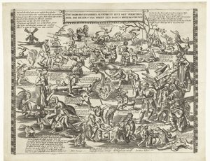 The Rogstekers of Weert, asi 1650 Ghy borgers a farmáři zde s radostí sledují, jak ti hrdinové z Waert bojují s mrtvým rochem (název na předmětu) od Anonymous