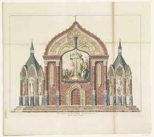 Zkáza staré ústavy, výzdoba na trhu s máslem, 1795 Zničená stará ústava, Na trhu s máslem Patnáct vyznamenání na Alliantiefeest v Amsterdamu v roce 1795 (název série) od Anonymous
