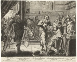 Rolník ve Velkém holičství, kolem roku 1650 De Groote Scheerders Winckel (název na objektu) od Anonymous