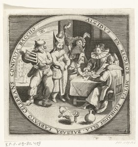 Na únor, Vastenavond, ca. 1600 De twaalf maanden van het jaar verbeeld in scènes uit het volksleven (název série) Schémata 12 měsíců s jejich operacemi a jejich aplikací na znamení zvěrokruhu, rozdělená do čtyř částí roku (název série na objektu) od Anonymous
