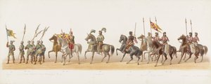 Delftský průvod z roku 1873 (čtvrtá deska) Kostýmovaný průvod pořádaný členy delftského studentského sboru dne 8. července 1873, zobrazující vjezd Karla van Egmonda, vévody z Gelre, hraběte ze Zutphenu, do Arnhemu v roce 1492 (série t od Anonymous