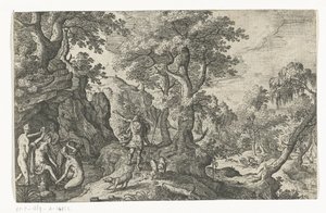 Diana a Actaeon Krajiny s mytologickými a biblickými scénami (název série) od Anonymous