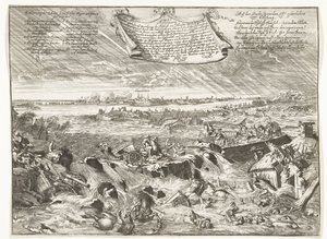 Dijkdoorbraak poblíž Coevorden, 1673 Zjistěte, jak a jakou formu, na základě výnosu biskupa z Munsteru (...) (název na předmětu) od Anonymous